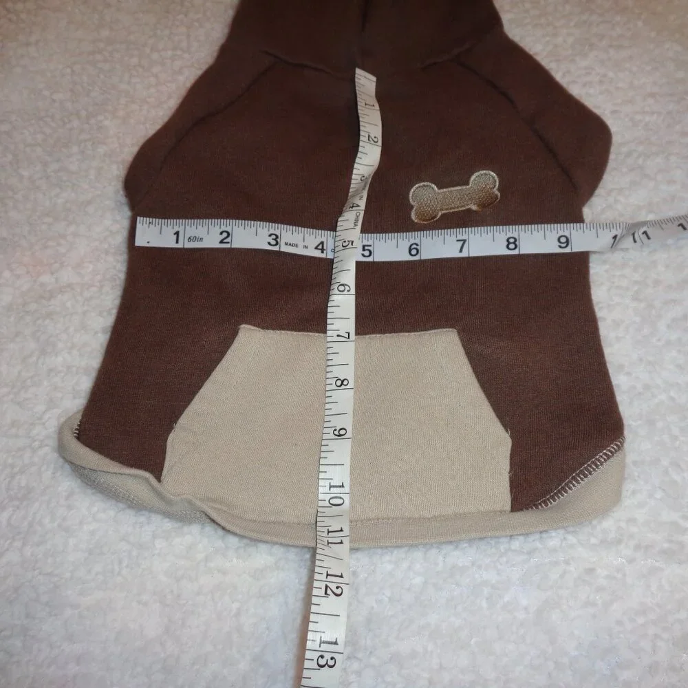 Pup Crew Dog or Cat Brown Hoodie with Bone Size Medium